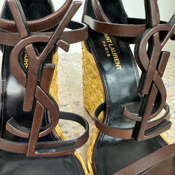 YVES SAINT LAURENT YSL CASSANDRA LOGO WEDGE HEEL ESPADRILLES Size 37 - Picture 7 of 9